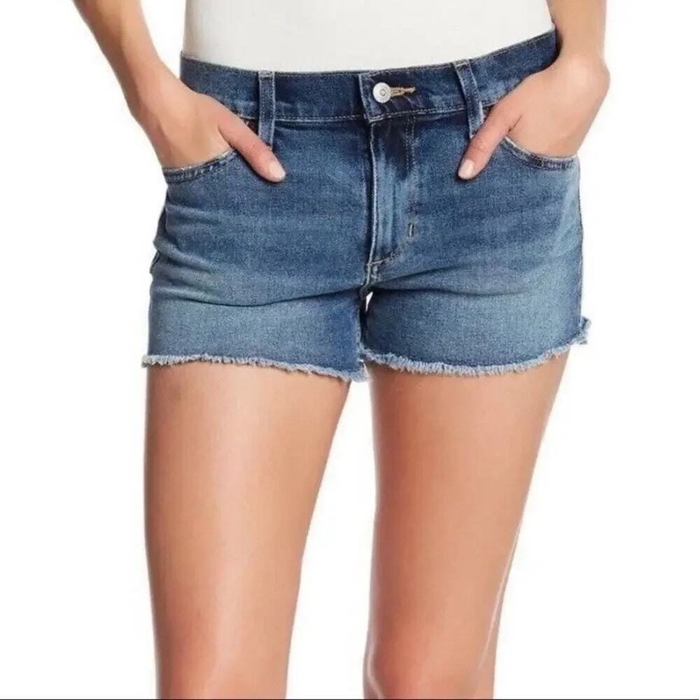 JOE'S JEANS Andreea Frayed Raw Hem Jean Shorts Size 26 Mid-Rise Medium Blue Wash